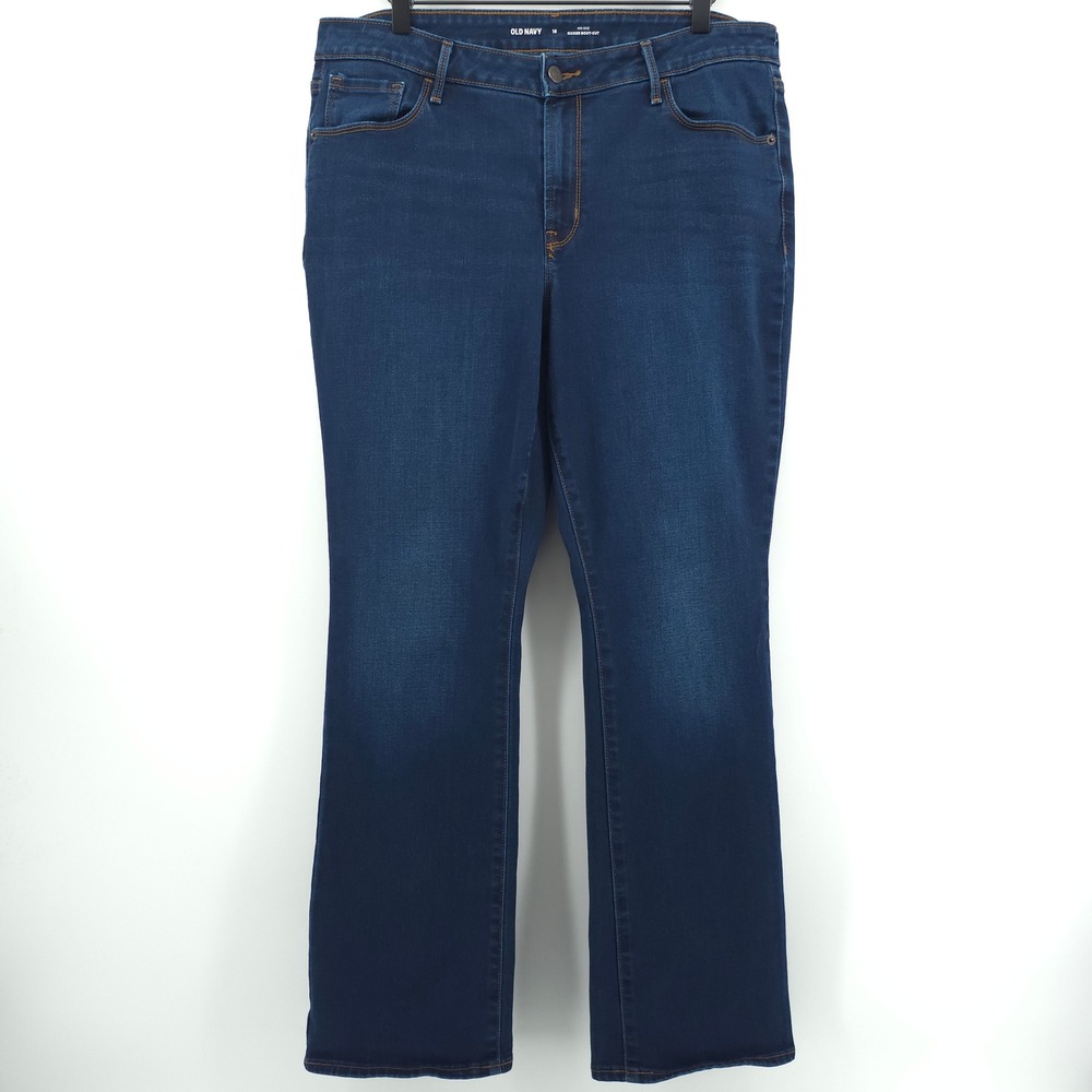 Old Navy Womens Jeans Kicker Boot-Cut 16 Blue Mid-Rise Dark Wash Denim